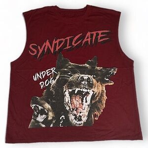 Red Sleeveless Graphic Tee with Wolf Design Sz various